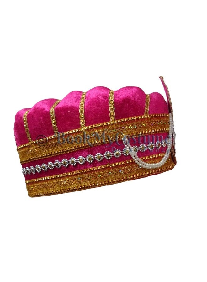 BookMyCostume Pink Mughal Emperor Pagdi Indian Turban for Boys and Men 8-14 Years - Image 2